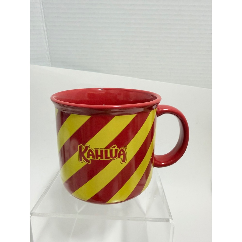 Kahlua Coffee Mug Red Yellow‎ Diagonal Striped Ceramic Logo Cup